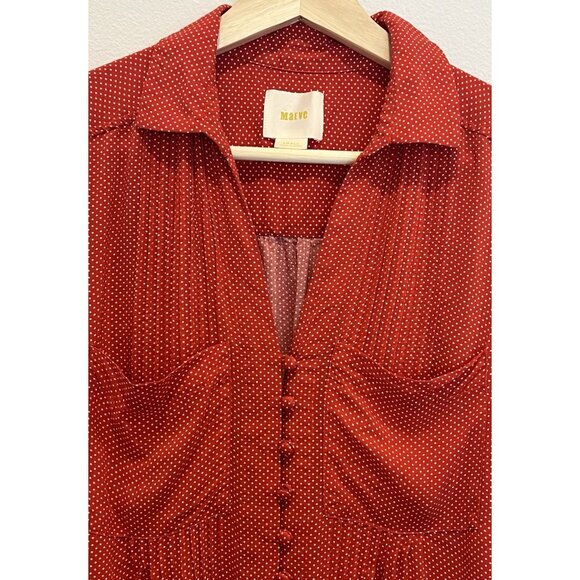 Anthropologie Maeve Shirt Small Blouse Polka Dot Matilda Red Long Sleeve - Picture 11 of 13